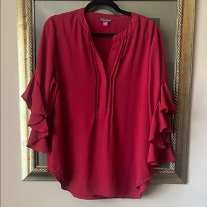 Vince Camuto Red Ruffle Sleeve Split Neck Blouse Large
